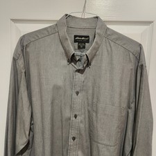 Eddie Bauer Mens Tall XXL Button-up Shirt Grey Black Charcoal Long Sleeve
