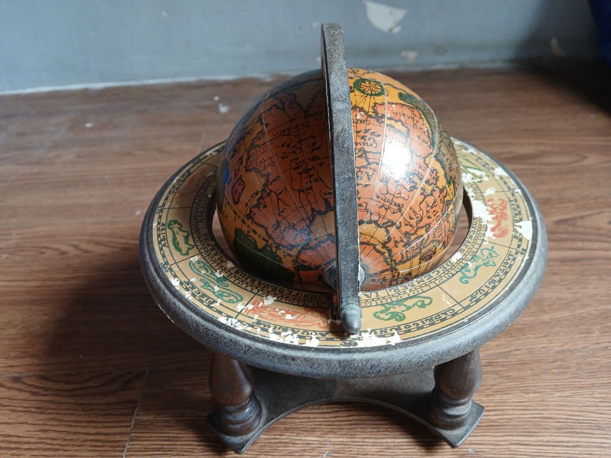 趣味 Globe Midnight Horoscope,1995,Vol.19 No2 Rare vintage beautiful zodiac sign wooden globe of 50's made in