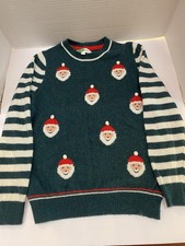 Mini Boden Santa Christmas Sweater 8-9y Dark Green Santa 3D Boy Girl EUC
