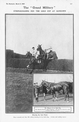 HORSE RACING Steeplechase for the Gold Cup at Sandown - Antique Print 1907