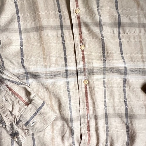 Ike Behar Cotton/Silk Plaid Button Down Neutral Classic Men's - M - Picture 6 of 7