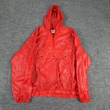 Vintage Izod Lacoste Jacket Mens XL Red Hooded Pullover Windbreaker Nylon Golf