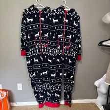 Tipsy Elves Two Person Holiday Jumpsuit Reindeer Fair Isle Navy Blue Red O/S