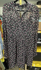 Vtg Express 100% Silk Dress Sz 13/14 Black Multi Floral Whimsy Long Sleeve