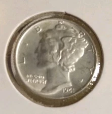 1941 No MM  Mercury Dime, BU Uncirculated, Full Split Bands FSB. Better than pic