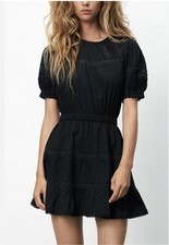 ZARA Swiss Dot Lined Dress With Embroidery Black SZ XS