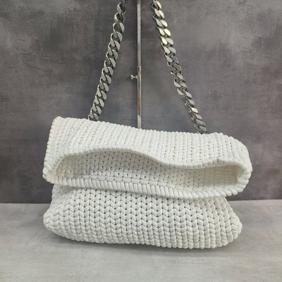 Balenciaga White Braided Tote with Chunky Silver Chain Bag