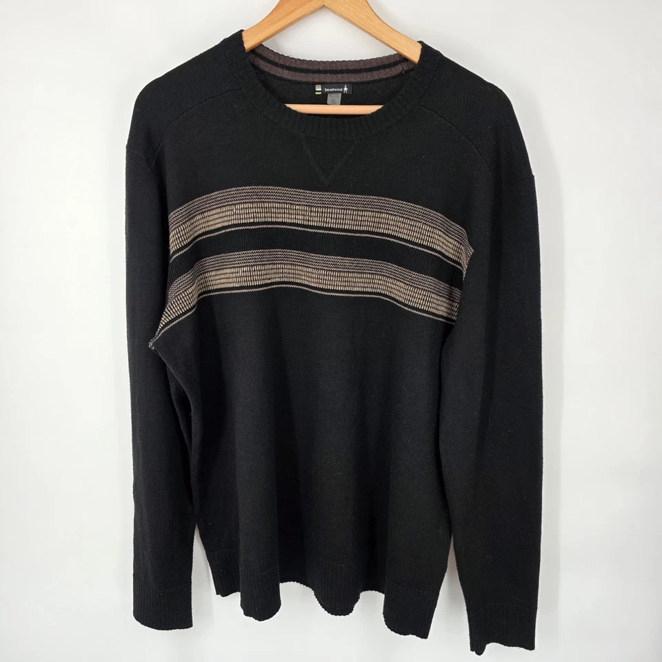 SmartWool Sparwood Stripe Crew Sweater Black-Flint Heather Merino Blend Mens XL - Image 2 of 4