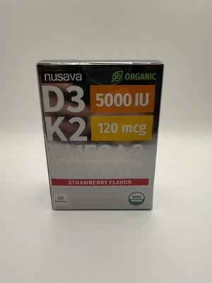 Nusava Organic D3 K2 Omega 3 Mct Oil Strawberry Flavor 60 Servings 30 mL - New