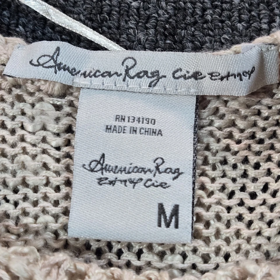 American Rag Cie коренастый открытый трикотажа бежевый свитер бахрома 3/4 рукав женщин M - Изображение 4 из 4