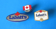 2, Vintage LABATT'S Canadian Beer Pin Badges & Flag. Good Condition.