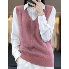 Lady Knit Vest Tank V-neck Waistcoat Faux Cashmere Gilet Sleeveless Sweater Tops
