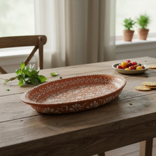 Talavera Oval Platter | Brown Floral Tableware