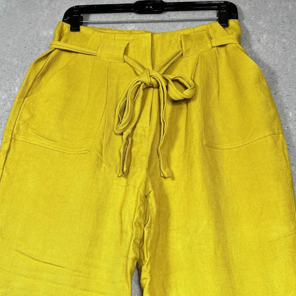 Anthropologie Elevenses Pants Womens Size Medium Yellow Pleated Tie-Waist - Image 2 of 4