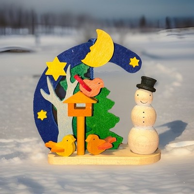 Tree Trunk Hanging Snowman W Bird House 2 3/4  New Christmas Ornament Graupner