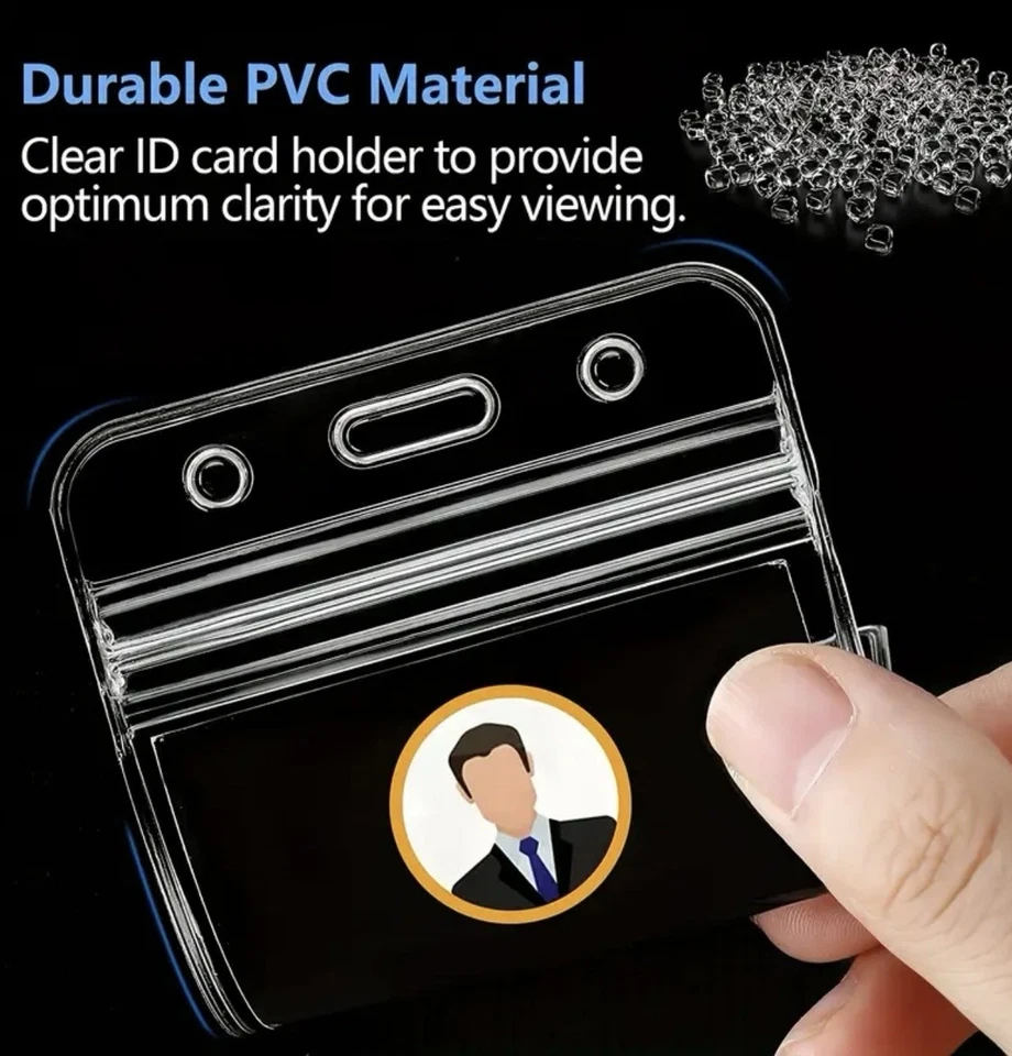 Portatarjetas de identificación 2 piezas Vertical Transparente Reutilizable Suave Impermeable Oficina ID Estuche Foto 2 de 4