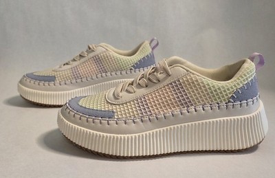 NWT Nicole Miller Sz 8.5 Brita Woven Platform Sneakers White Blue Green Women's