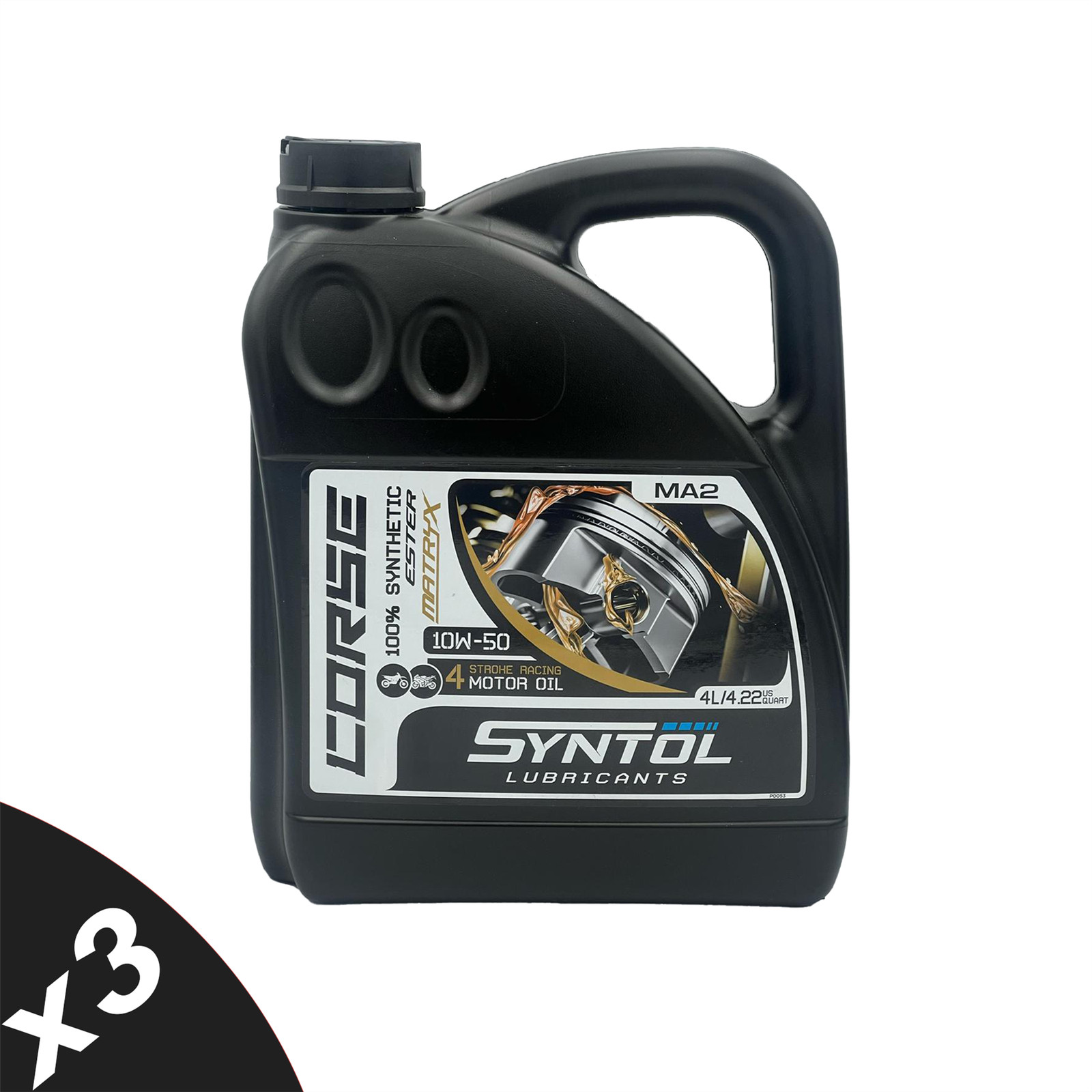 Syntol Corse 4T 10W-50 100% Synthetic Motorcycle Engine Oil Jaso MA/MA2 3x4L