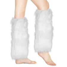 Women's Faux Fur Leg Warmer Winter Fluffy Leg Warmers Soft Boot Cuffs 1 White