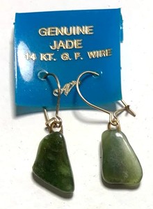 Authentic Original Green Jade 14kt Gold-plated Wire Drop Dangle Earrings