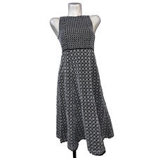 New ANN TAYLOR Dress Sz 0 XS Navy Double Eyelet Fit Flare Midi Sleeveless Preppy