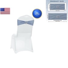 VDS - Dusty Blue Spandex Chair Sashes Bows 50 PCS Stretch Elastic Banquet