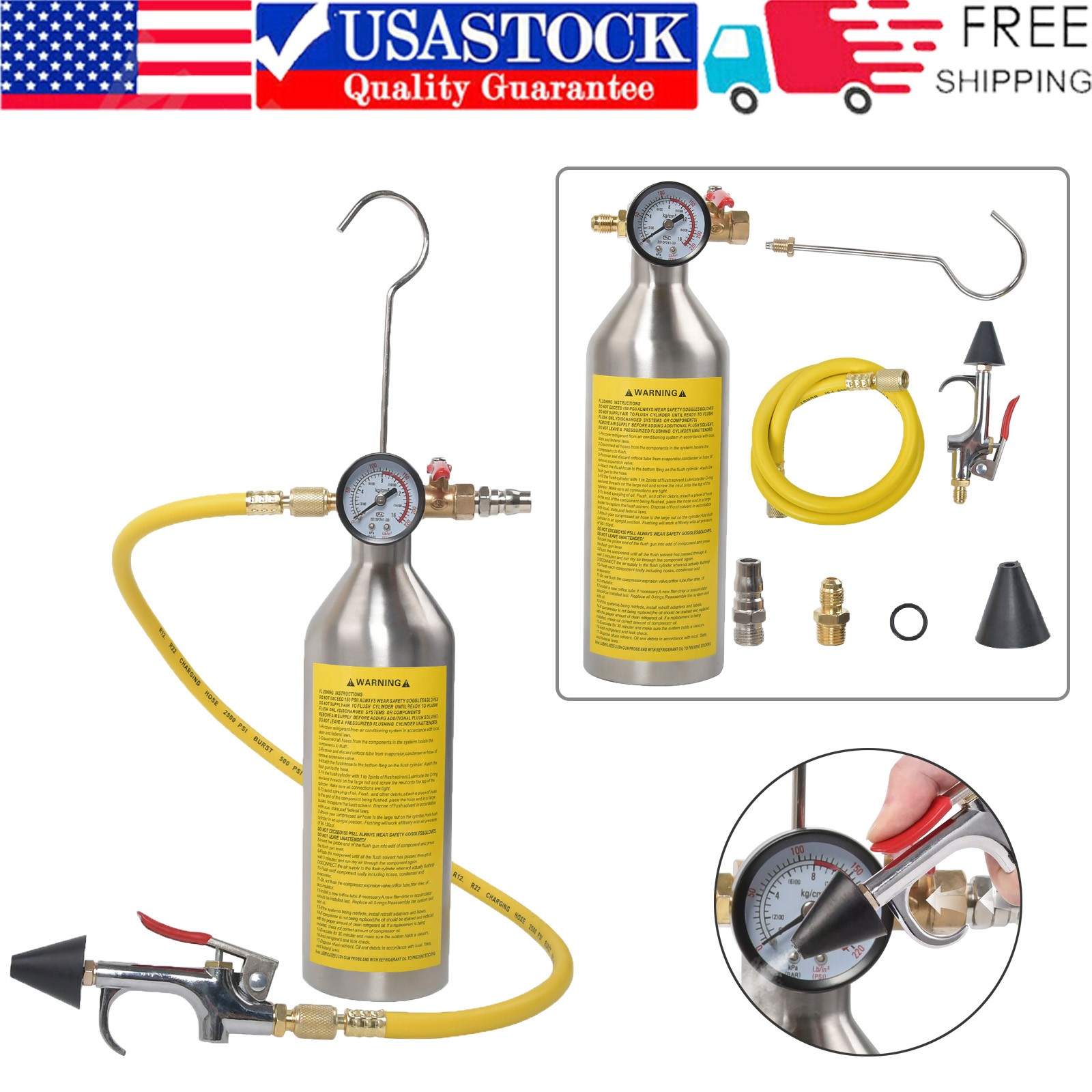 AC Flush Kit Car Air Conditioner Flushing Gun Tool Set, USA