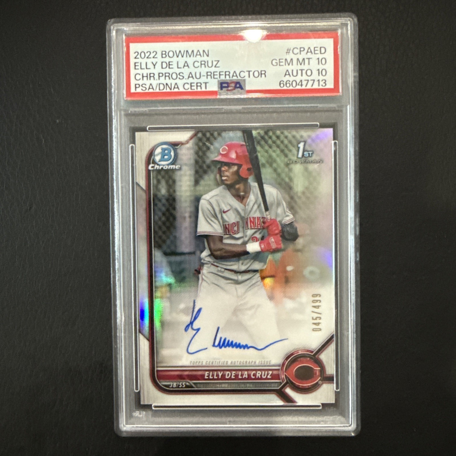 2022 Bowman Chrome #CPA-ED Elly De La Cruz /499 1st Refractor Auto RC PSA 10