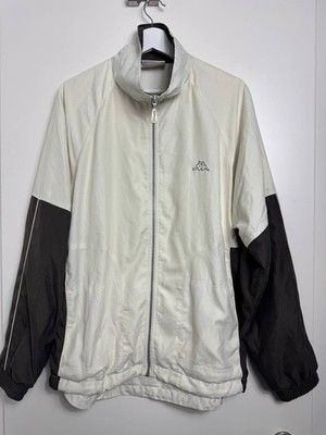 Vintage Kappa Weiß Windbreaker Pullover   Größe L   Athletische Sportkleidung