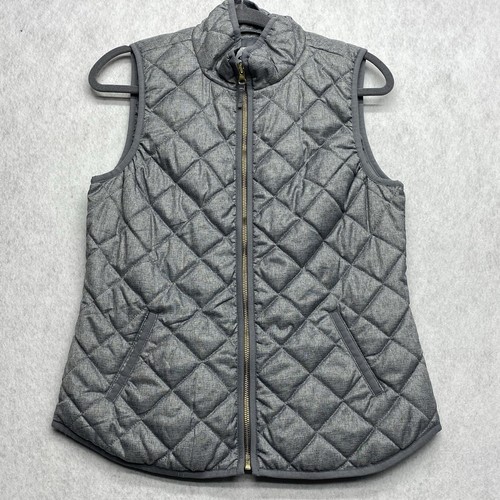 Old Navy Texture Quilted Vest Women's Size Small Petite Gray Full Zip Pockets - Picture 1 of 16