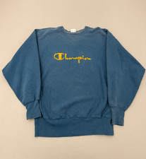 Vintage 90s Champion Reverse Weave Sweatshirt Blue Script Logo USA Large