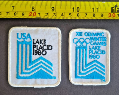 Set of 2 original 1980 Lake Placid winter Olympics logo jacket hat patch badge