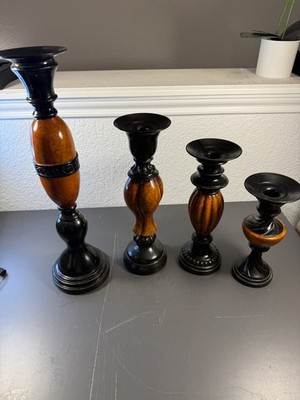 Elements Black & Orange Faux Tortoiseshell Candlestick Holders Set of 4 Home