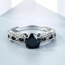 Simulated Black Diamond Engagement Ring 14K White Gold Plated 2.0Ct Round Cut