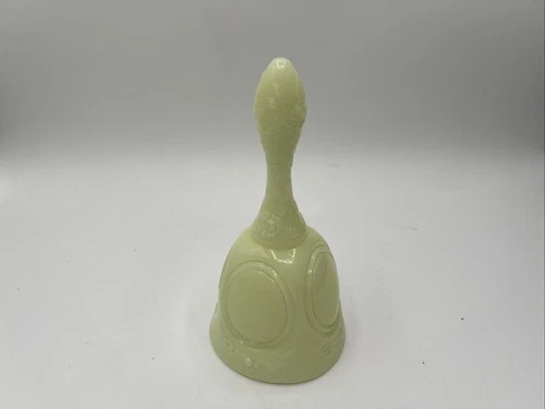 Vintage Fenton Custard Uranium Vaseline Medallion Glass Bell Unpainted Glows
