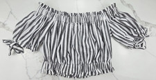 Favlux Fashion Womens M Off Shoulder Crop Top Striped Puff Sleeve Boho Y2K