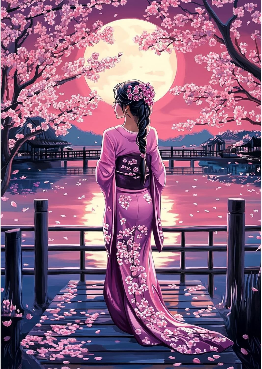 QENSPE 5D Diamond Art Japanese Women, DIY Diamond Painting Kits for Adults, Rou