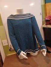 Gitano 80's Vtg 26-28 Cable Knit Cowl Neck Blue Sweater