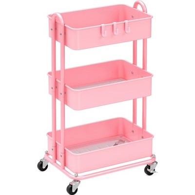 Simple Houseware 3-Tier Heavy Duty Metal Utility Rolling Cart, Pink