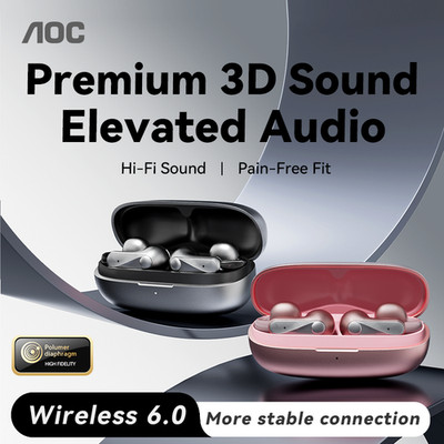 AOC Clip On Wireless Earbuds with Device Pairing Charging Case for Daily Music