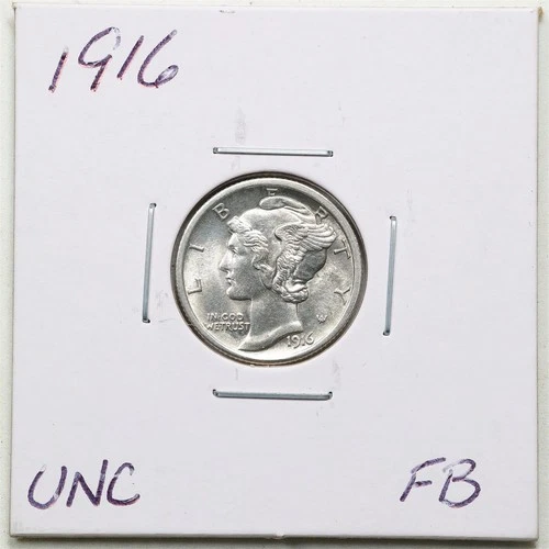 1916 10C Mercury Winged Liberty Silver Dime in UNC Condition FB #6216