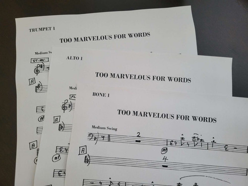 TOO MARVELOUS FOR WORDS (VOCAL) Big Band Chart Arrangement Sheet Music