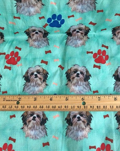 Fabric 56" wide Novelty Print 2 yards Dogs Puppies Yorkie Shih Tzu Turquoise New - Picture 4 of 6