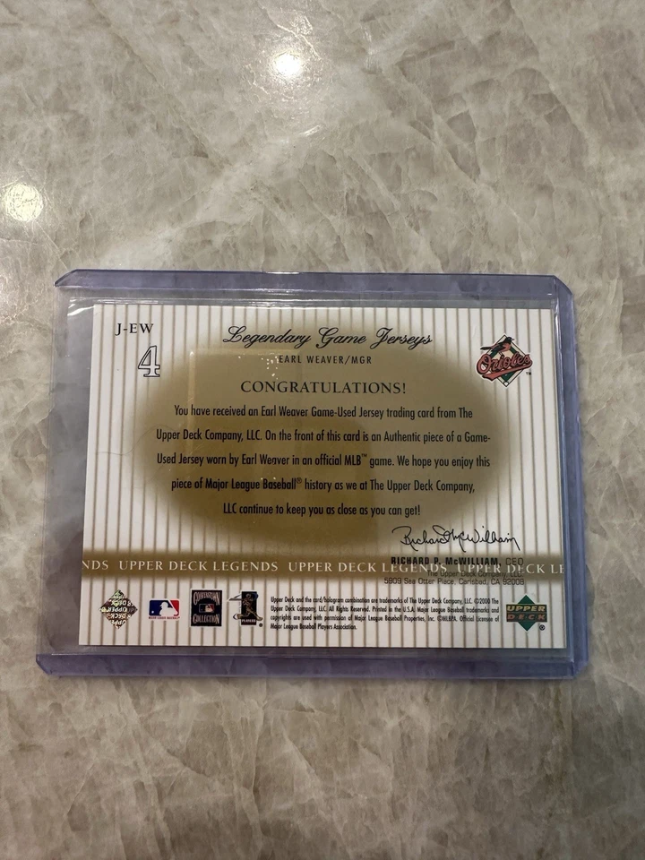 2000 Upper Deck Legends #J-EW Earl Weaver Legendary Game Jerseys Tarjeta Orioles Foto 4 de 4