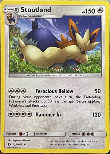 Stoutland Rare - 105/149 - Sun & Moon Base Pokemon 2017