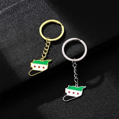 Syria Map Pendant Keychain For Women Men Stainless Steel Syrian Flag Key Ring