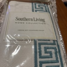 Clé grecque Southern Living simili standard, brodée, bleu, blanc, coton