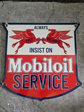 Vintage Mobil Mobiloil Service W Flying Pegasus Porcelain Sign 12x12. Vintage Mobil Mobiloil Service W Flying Pegasus Porcelain Sign 12x12.