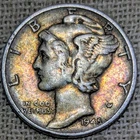 1945 Mercury Dime VF/XF : Rainbow Tone, Last Year - .9 Fine Silver Coin