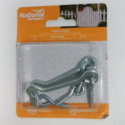 National Hardware Hook&Eye Zinc Plated 2 New In Package 3 Inch N117-994